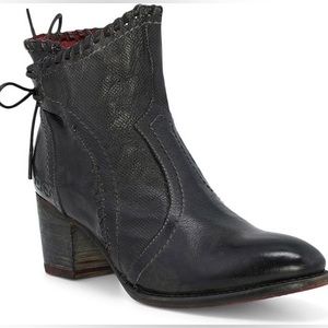 Bed Stu Black Leather Lace-Back Ankle Booties